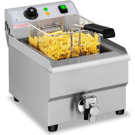 Royal Catering – Friteuse professionnelle 16L – 3500W – Thermostat 50-200°C – Robinet de vidange – Acier inoxydable (1/7)