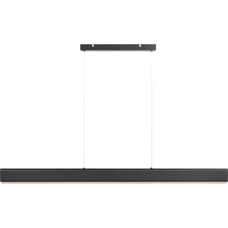 Lámpara LED colgante lineal de metal 120 cm estilo escandinavo moderno pantalla de madera negro y marrón claro Mara