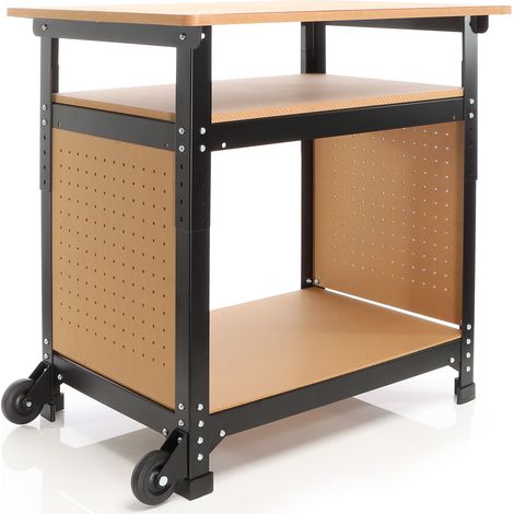 XPOtool Banco de trabajo 68x50x66-82 cm ajustable en altura 2 ruedas y 2 estantes móvil bricolaje (1/5)