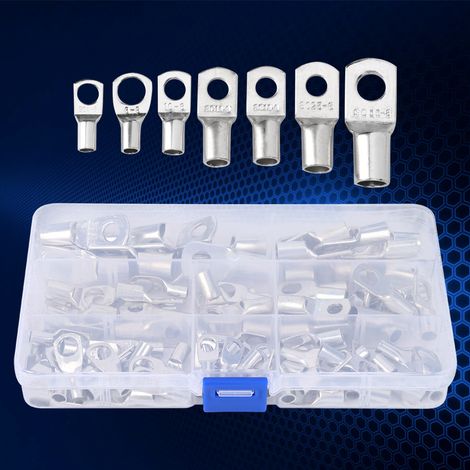 Lot de 100 cosses annulaires argentées pour câbles en cuivre, accessoires électriques industriels. (1/5)