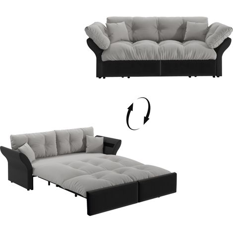 FurnitureR 3-in-1 Schlafsofa Queen Size Ausziehbares Sofa Bett Stoff Couch mit Steppung Verstellbare Funktion Modernes Sofa für Wohnzimmer und Schlafzimmer, Grau (1/5)