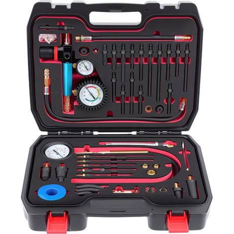 Engine Compression Tester 46PCS, Petrol Diesel Leak Cylinder Pressure Test Kit Auto Diagnostic Tool 0-50 Bar 0-700 PSI Compatible with HDi TDCi PD Alfa BMW Ford VAG Renault Set