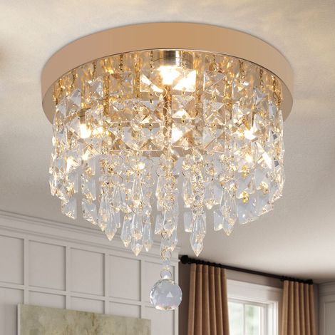 Plafonnier LED cristal acier inoxydable doré, 15W, Ø25cm, 3 couleurs, IP20 (1/5)