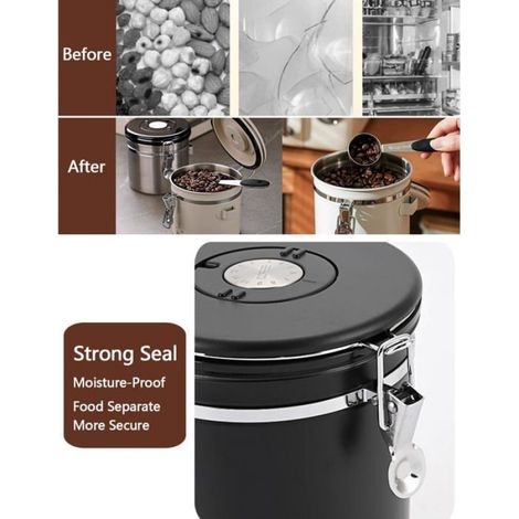 Boîte Hermétique - Acier Inoxydable 304 - Valve CO2 - Pour Café Grains Thé Farine Céréales - 1,8 L (1/5)