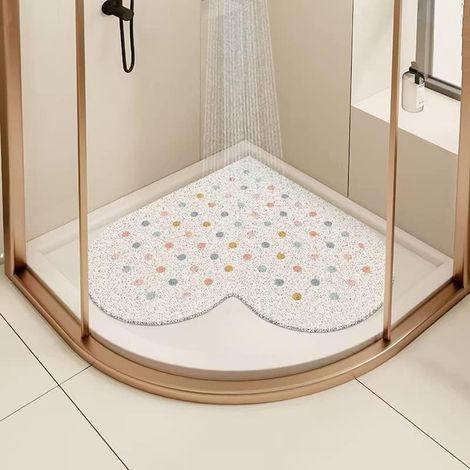 Tapis de douche antidérapant d’angle avec trous de drainage, PVC pour baignoire et douche, séchage rapide