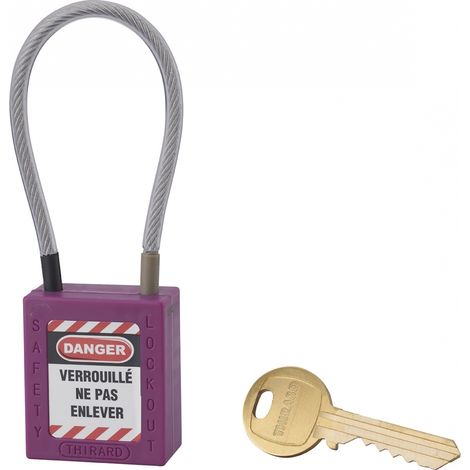 Lucchetto LOTO in ABS 38 mm, arco in nylon L 150 mm Ø 4,76 mm, viola, 1 chiave – THIRARD (1/3)