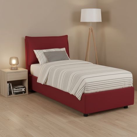 Talamo Italia Einzelbett Gemma, Containerbett mit Stoffbespannung, 100% Made in Italy, Frontöffnung, passend für Matratze 80x200 cm, Rot (1/5)