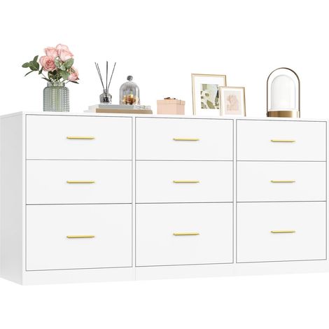 Commode de rangement moderne 40 x 160 x 78 cm 6 tiroirs design épuré meuble salon en aggloméré blanc (1/2)