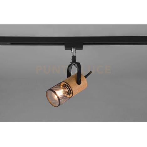 DUOLINE TOSH SPOT ORIENTABILE METALLO NERO E LEGNO H. 16CM 1 LUCE ATTACCO E14