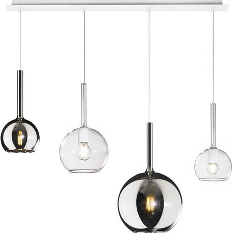 SOSP. BIANCO RETTANGOLARE 4 LUCI VETRI (1 GRANDE CR+1 MEDIO TR +2 PICCOLO(1X CR+1X TR) 1155BI-S4 RMIX-TC