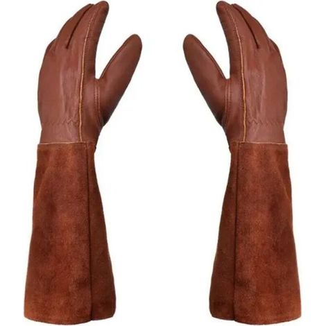 Unisex-Gartenhandschuhe – Paar Gartenhandschuhe – Lederschutz – Gartenhandschuhe für Dornen und Gestrüpp, Arbeitshandschuhe – Braun – Größe M (1/5)
