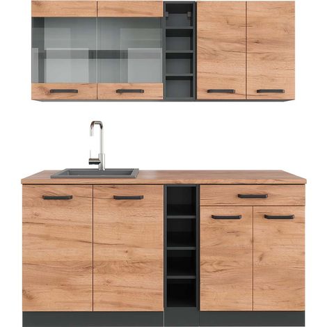 Cocina versátil R-Line, Oro power roble/antracita, 160 cm , ET Roble, Vicco