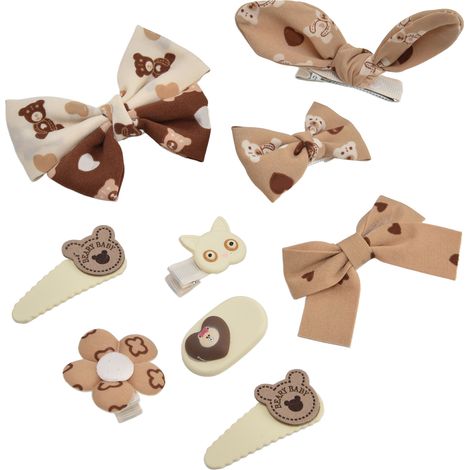 9 Pics Barrette Mignon Dessin Animé Motif Fleur Tissu Art Automne Hiver (1/5)