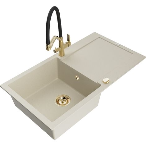 Mexen Leo Granitspüle ein Becken mit Abtropffläche und Küchenarmatur Duo, beige - 6501-69-671701-57-G (1/5)