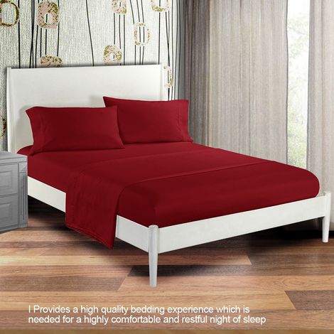 Ensemble de draps doux, couvre-lit à poches profondes, ensemble de literie de haute qualité rouge, taille double, 4 pièces (1/5)
