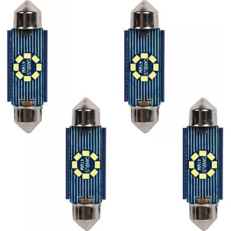 4 Pezzi Lampada Led Siluro 41mm Canbus T11 SV8.5 C5W C10W 8 SMD 2016 12V 24V 2.5W 120lm Bianco 6500K per Auto e Camion