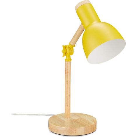 Relaxdays Schreibtischlampe, verstellbare Retro Tischlampe, Holz & Metall, E14 Fassung, Leselampe, 45,5 x 14,5 cm, gelb