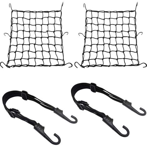 Lot de 2 filets à bagages pour vélo, moto, 2 tendeurs de bagages avec crochets, sangle de serrage pour vélo, filet de casque avec crochets (1/5)