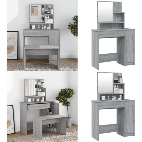 Schminktisch mit Spiegel Grau Sonoma 86,5x35x136 cm - Schminktisch - Kosmetikschrank - Badezimmermöbel - Grau Sonoma - Holzmöbel - Home & Living (1/5)