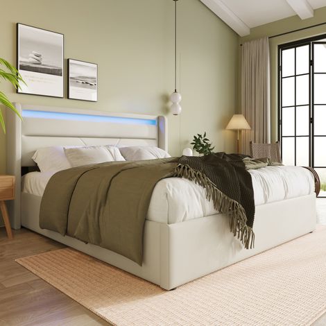 letto matrimoniale contenitore idraulico LED bianco OKMYHOME