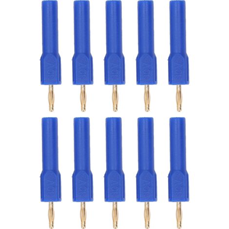 Lot de 10 fiches banane : adaptateur mâle 2 mm vers femelle 4 mm, laiton plaqué or, 30 V, bleu (1/5)