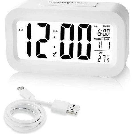 Wiederaufladbare Wecker, digitale Nachttischwecker mit intelligentem Lichtsensor, 12/2 (1/5)