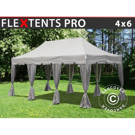 Pop up gazebo FleXtents PRO "Peaked" 4x6 m Latte, incl. 8 decorative curtains (1/2)