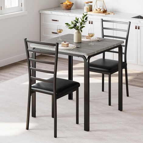3-teiliges Esstisch-Set mit 2 Stühlen, quadratisch, Metall & Holz, grau (1/5)