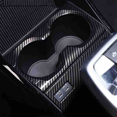 Two colors available: Carbon fiber textured finish. Material: ABS OC18325. Cup holder scratch-resistant panel for car interiors. (1/5)