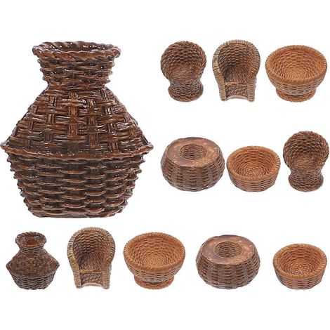 Lot de 12 paniers miniatures tressés pour maison de poupée, décorations miniatures pour maison de poupée (1/5)