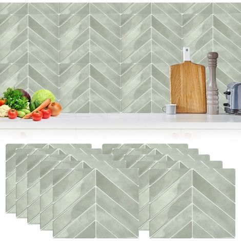 Autocollants pour carrelage, 10 feuilles autocollantes adhésives, étanches, protection anti-éclaboussures, autocollants muraux en vinyle 3D pour cuisine, salle de bain, mur, 29 x 22,9 cm (A) (1/5)
