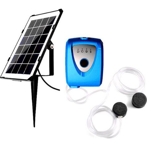 Pompe à oxygène solaire pour bassin avec batterie 4000 mAh, aérateur et pompe à air rechargeable, 3 modes, pour aquarium et bassin de jardin, bleu (1/5)