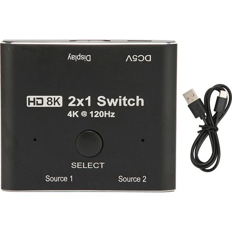 Sélecteur HD Multimedia Interface 2 voies en alliage d'aluminium, 8K 48Gbps, commutateur HD Multimedia Interface 2.1 pour Xbox et PS5 (1/5)