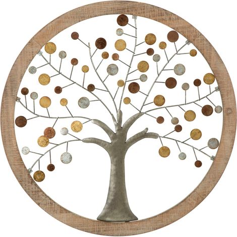 Pannello da Muro Albero della Vita Mirror Ø61x1,8 cm in Ferro e MDF Oro e Naturale (1/5)