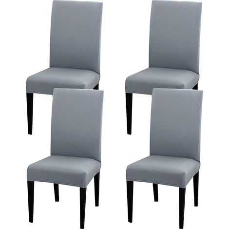 Housse de protection de siège de chaise lavable amovible et extensible 4 pièces (gris fumé) (1/5)