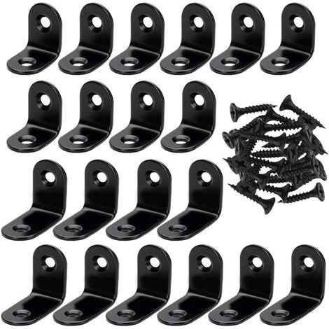 Lot de 20 supports d'angle en forme de L avec 40 vis, équerres d'angle pour bois en acier inoxydable Noir (1/5)