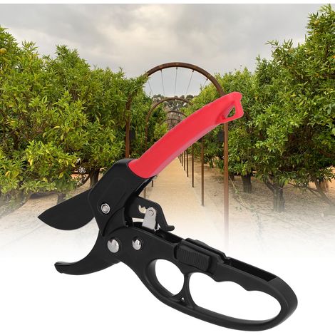 Sécateur rouge et noir segmenté à cliquet, ciseaux à branches avec interrupteur coulissant pour un effort minimal, cisaille à élaguer pour verger et jardin (1/5)