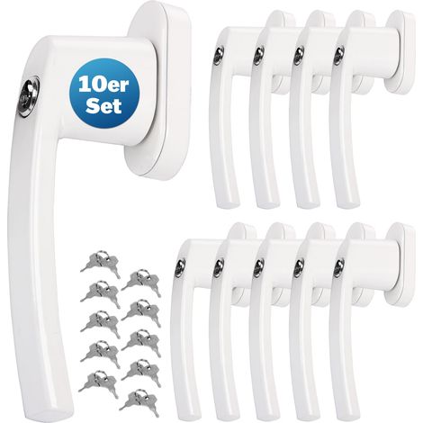 MONZANA® Fenstergriffe Abschließbar mit Schloss Kindersicherung Silber 35mm Stiftlänge 2 Schlüssel Fensterbeschlag Balkon Türgriff Einbruchschutz 10x weiß