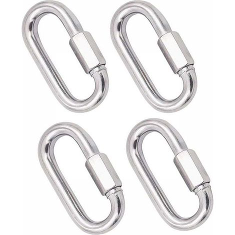 4 Pièces Mousqueton en Acier Inoxydable Robuste, M8 304 Verrouillage Rapide à Vis, Quick Link Keychain Buckle pour la Maison, Le Camping, l'escalade, la Randonnée, Les Voyages,500KG Capa (1/4)
