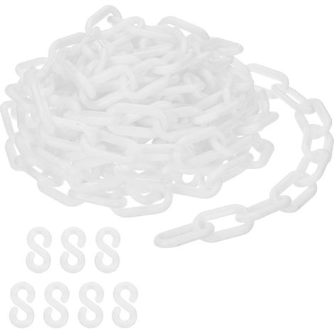 Chaîne en plastique blanche, 16 pieds 6mm Chaîne de barrière de sécurité pour le contrôle de foule, file d'attente, parking, clôture, portail, concert, chantier et décoration (1/5)