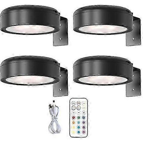 Lampe murale sans fil pour tableaux avec télécommande intensité variable fonctionnement sur piles 13 couleurs RGB réglables - Lot de 4 - Noir (1/5)