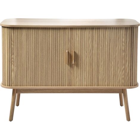 Calicosy – Buffet vintage 2 portes coulissantes en panneaux de particules décor chêne – Longueur 110 cm – Largeur 39 cm – Hauteur 75 cm (1/5)