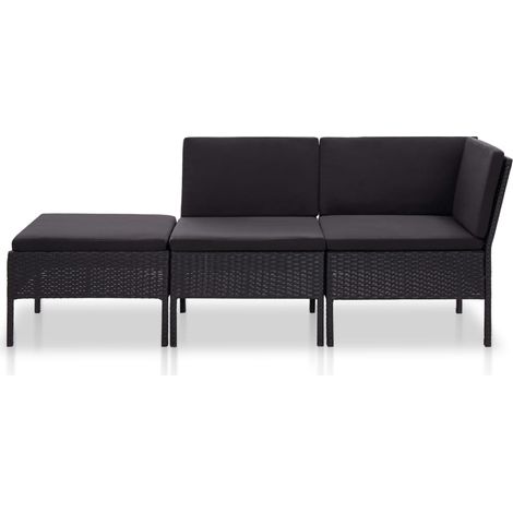 Salon de jardin 3 pcs Contemporain, Ensemble repas de jardin, avec coussins Résine tressée Noir OIB6259E (1/5)