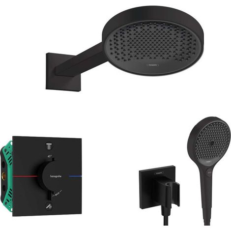 Hansgrohe - Brauseset mit Unterputz-Thermostat, mit Einbaukörper, Durchmesser 25 cm, 3 Strahlarten, schwarz matt SANI21HHH407 (1/5)