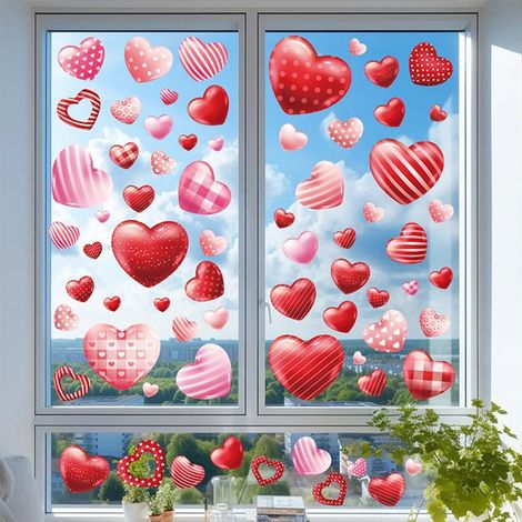 9 feuille 168 autocollants pour Fenêtre de Saint Valentin Double Face Colorés en Forme de Cœur Disponibles en 4 tailles Amovibles et Réutilisables pour Fenêtre Porte Bureau Maison Cuisine Ma