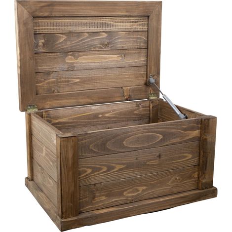 massive Holztruhe UK braun mit Zylinder 60x40x34cm (1/5)