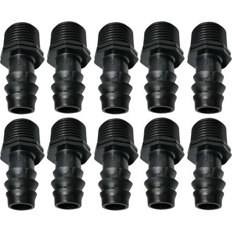 Lot de 10 Adaptateurs/raccords mâles cannelés Ø16mmx1/2'' de Tuyau Goutte à Goutte Filetage Externe (pour Tuyau de Ø16mm) - connecteur pour système d'irrigation/arrosage (1/4)