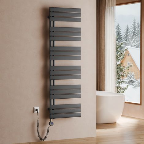 S'AFIELINA Elektrischer Badheizkörper Flach Paneelheizkörper Handtuchwärmer Heizkörper inkl. Heizstab mit Thermostat,Elektrisch betrieben,Anthrazit,159.9x50 cm 1000Watts