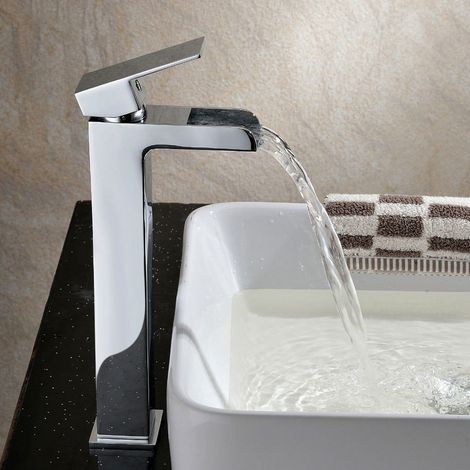 Ozone Modern Square Extended Countertop Waterfall Basin Mono Mixer Tap (1/5)