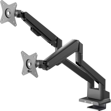 goobay Soporte Doble Monitor 17-32 Pulgadas con Muelle de Gas Giratorio Regulable en Altura VESA 100x100 2X hasta 9 kg - Pro - 70814
